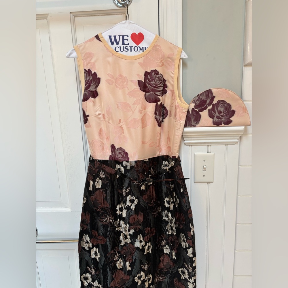 Dolce & Gabbana Floral Jacquard Silk Blend Dress Size 46, custom belt and clutch